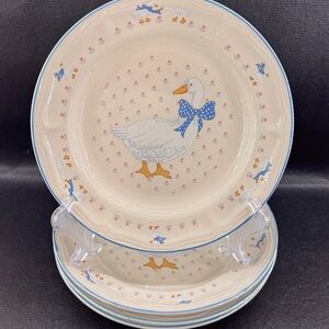 Vintage Brickoven Stoneware Aunt Rhody Goose 7.75" Dessert Salad Plates Set of 4